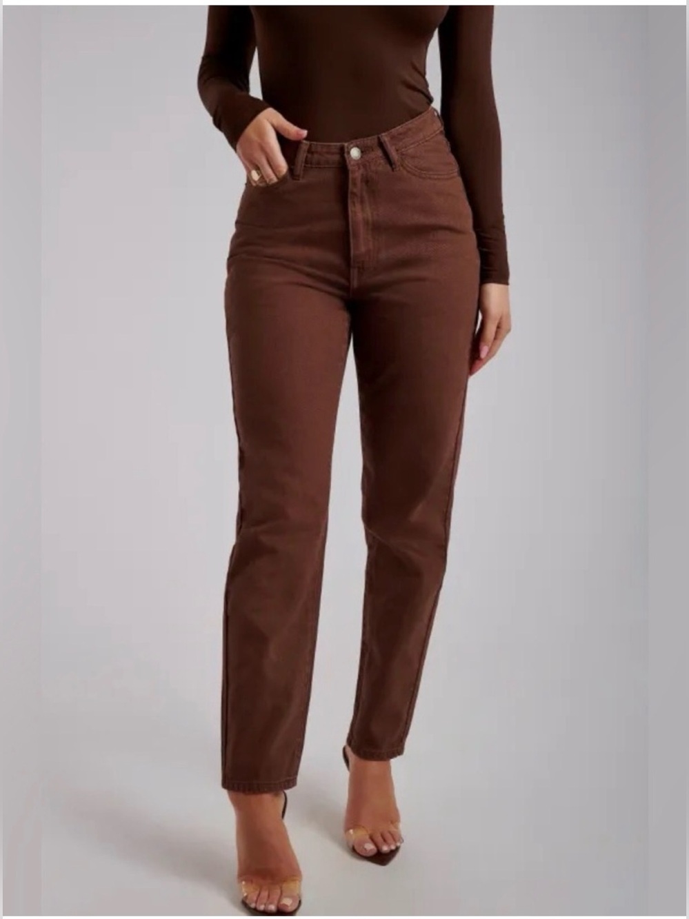 ‘ MESHKI DENIM ' Brown High Rise, Straight-Leg Mom Jeans size 23